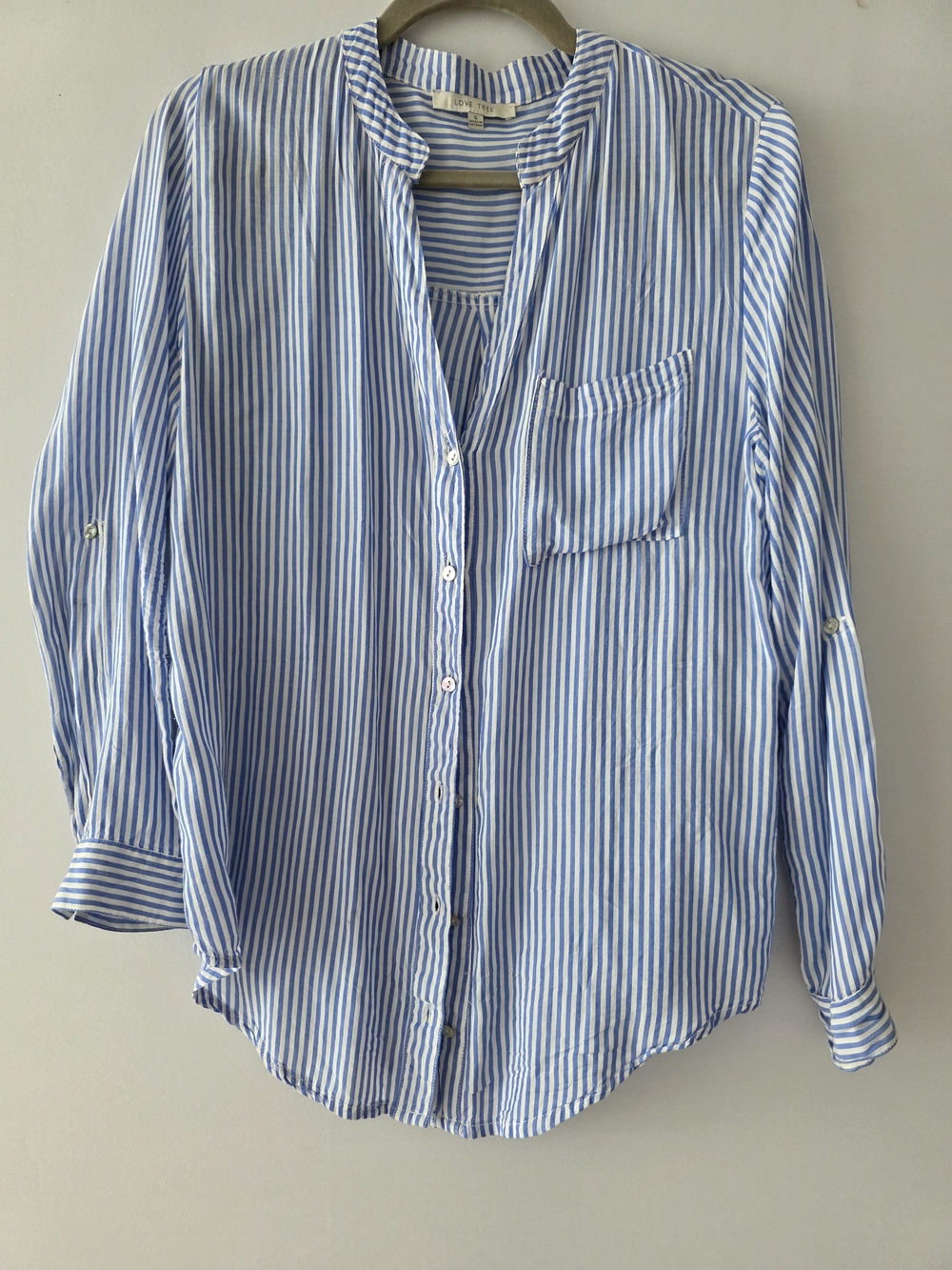 Love Tree White and Blue Striped Button-Up